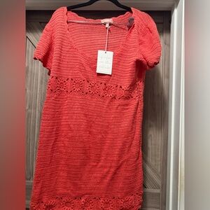 Show Me Your Mumu Coral Crochet Short Sleeve Dress
